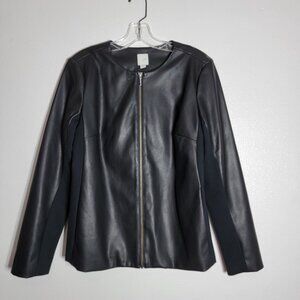 J. Jill Black Faux Leather Jacket Size Small‎ Long Sleeve Full Zip